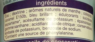 Lista de ingredientes del producto Sirop menthe 0% Auchan 0,75l