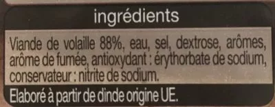 Lista de ingredientes del producto Lardons volaille fumés Auchan 80 g