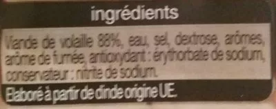 Lista de ingredientes del producto Lardons de volaille fumés Auchan 160 g (2 x 80g)