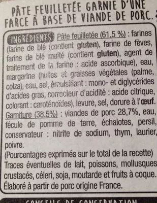 Lista de ingredientes del producto Friand de viande Auchan 