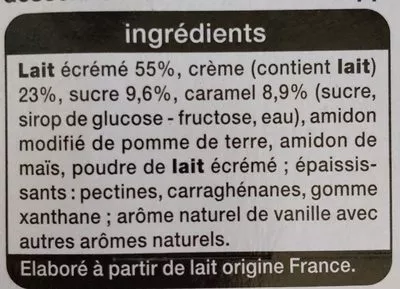 Lista de ingredientes del producto Panna Cotta sur lit de Caramel Auchan 360 g (4 * 90 g)