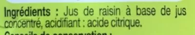 Lista de ingredientes del producto Jus De Raisin Pouce, Auchan 