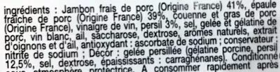 Lista de ingredientes del producto Véritable Jambon persillé de Bourgogne Auchan 200 g