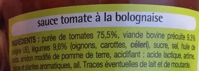 Lista de ingredientes del producto Sauce Bolognaise Pouce, Auchan 420g