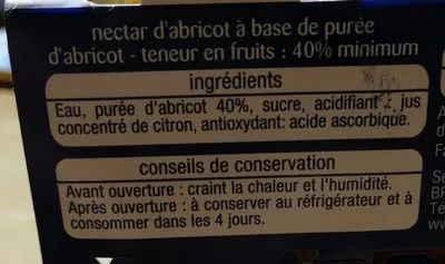 Lista de ingredientes del producto Nectar d'abricot Auchan 