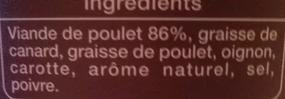 Lista de ingredientes del producto Rillettes de poulet rôti auchan 400 g