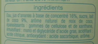 Lista de ingredientes del producto Pina Colada Auchan, L'oiseau, Auchan Production, Groupe Auchan 50 cl