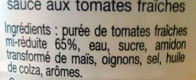 Lista de ingredientes del producto Sauce aux tomates fraîches Auchan 190 g (212 ml)