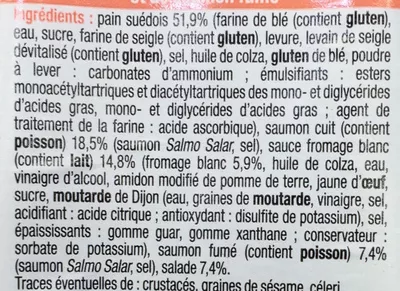 Lista de ingredientes del producto Pause Snack Duo de Saumon Auchan, Pause Snack 135 g