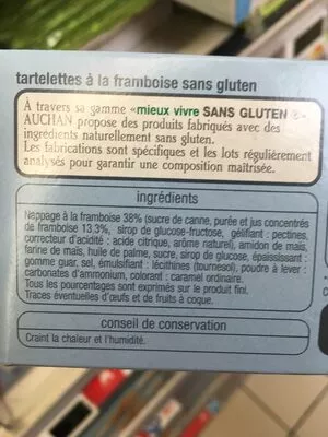 Lista de ingredientes del producto Tartelettes framboise sans gluten Auchan, Mieux Vivre sans Gluten 165 g