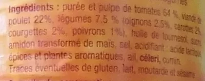 Lista de ingredientes del producto Sauce tomate au poulet Auchan, L'oiseau, Auchan Production, Groupe Auchan 420 g, 446 ml