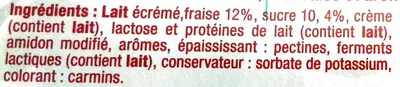 Lista de ingredientes del producto Yaourt brassé sucré à la fraise aromatisé jasmin L'oiseau, Auchan, Auchan Production, Groupe Auchan 250 g (2 x 125 g)