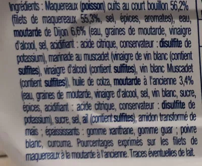 Lista de ingredientes del producto Filet De Maquereaux Sauce Mouratde A L'ancienne Auchan 169 g