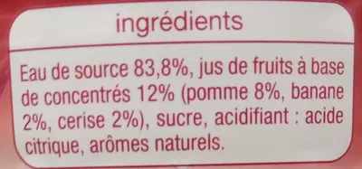 Lista de ingredientes del producto Cerise Banane à l'eau de source Auchan 2 L