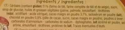 Lista de ingredientes del producto Goûters Saveur Chocolat Rik & Rok, Auchan 375 g e