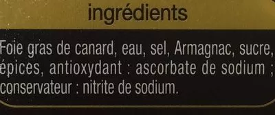 Lista de ingredientes del producto Bloc de foie gras de canard Auchan 200 g