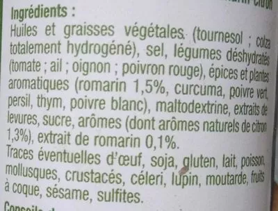 Lista de ingredientes del producto Marinade Saveur Romarin Citron Auchan 250 ml