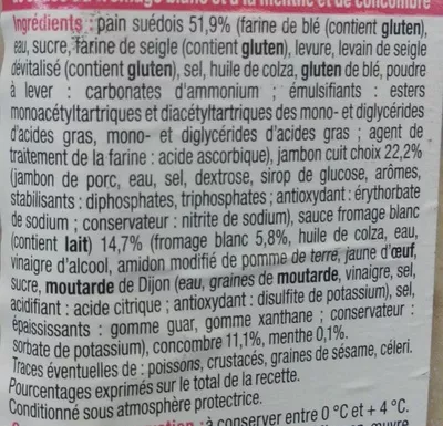 Lista de ingredientes del producto Pause Snack Jambon Concombre Auchan 135 g