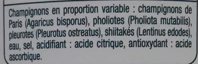 Lista de ingredientes del producto Mélange de 4 champignons Auchan 400 g (230 g égoutté)