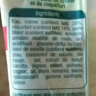 Lista de ingredientes del producto Sauce Roquefort Auchan 