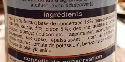 Lista de ingredientes del producto Sirop Parfum Agrumes 0% Auchan 75 cl