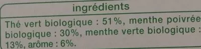 Lista de ingredientes del producto Thé vert aromatisé à la menthe Auchan 32 g