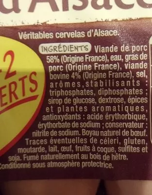 Lista de ingredientes del producto Véritables cervelas d'alsace Auchan 