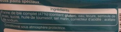 Lista de ingredientes del producto Petits pains spéciaux muffin Nature Auchan 250 g (4 * 62.5 g)