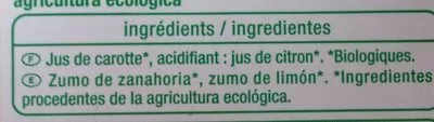 Lista de ingredientes del producto Jus de carottes des Landes Auchan 