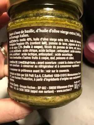 Lista de ingredientes del producto Sauce Pesto Auchan, Mmm ! 185 g