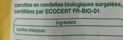 Lista de ingredientes del producto Carottes bio Auchan 600 g