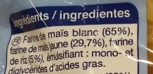 Lista de ingredientes del producto Mes Zanipat' Maïs et Riz Mieux Vivre sans Gluten, Auchan 500 g