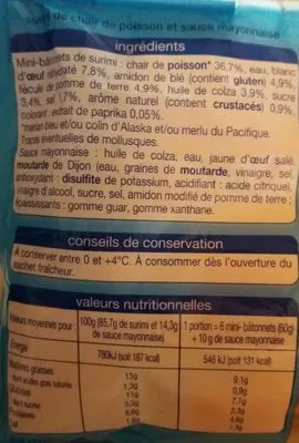 Lista de ingredientes del producto 18 bâtonnets apéro Auchan 