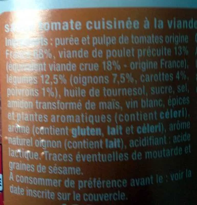 Lista de ingredientes del producto Sauce tomate poulet Auchan 