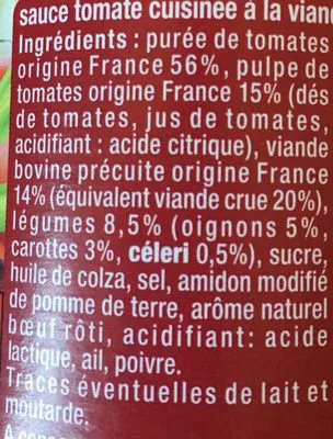 Lista de ingredientes del producto Sauce tomate bolognaise Auchan 420 g