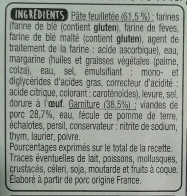 Lista de ingredientes del producto Friands à la viande Auchan 