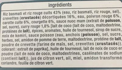 Lista de ingredientes del producto Curry rouge de crevettes Auchan 300 g