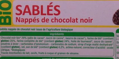 Lista de ingredientes del producto Sablés nappés de chocalat noir Auchan 200g