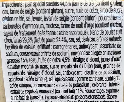 Lista de ingredientes del producto Pause Snack Poulet Fumé Emmental Auchan 135 g