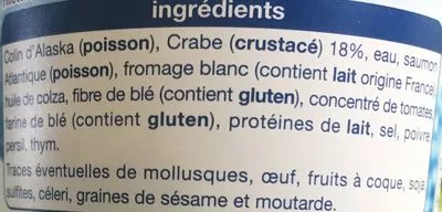 Lista de ingredientes del producto Rillettes au crabe Auchan 150 grs