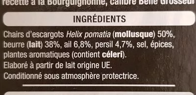 Lista de ingredientes del producto 12 escargots préparés à la bourguignonne Auchan 89 g