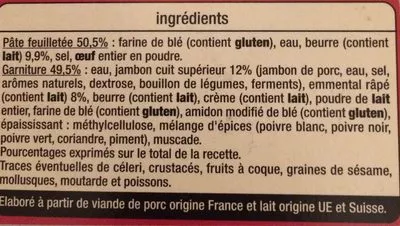 Lista de ingredientes del producto Feuilletés jambon emmental Auchan 400 grs