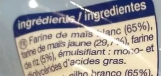 Lista de ingredientes del producto Fusilli Maïs et Riz Mieux Vivre sans Gluten, Auchan 500 g