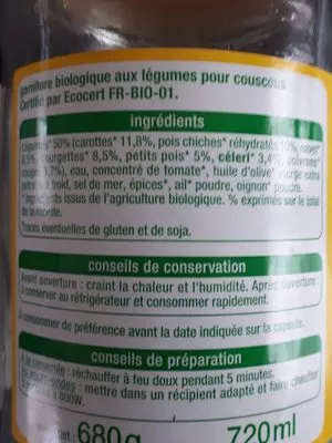 Lista de ingredientes del producto Légumes pour couscous Auchan 680 g