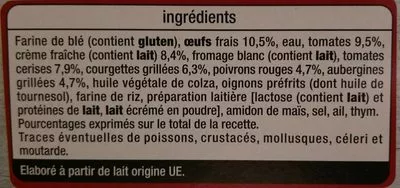 Lista de ingredientes del producto Tarte légumes du soleil Auchan 400 g