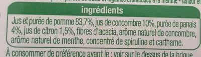 Lista de ingredientes del producto Boisson concombre panais menthe Envie de Veggie, Auchan 33 cl