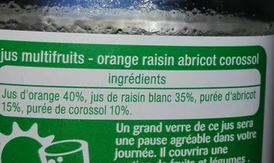 Lista de ingredientes del producto Jus orange abricot corossol Auchan 1 l