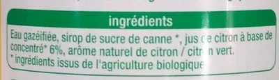 Lista de ingredientes del producto Boisson pétillante citron au sucre de canne Auchan Bio, Auchan 1 L