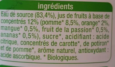 Lista de ingredientes del producto Boisson tropicale à l'eau de source Auchan Bio, Auchan 1 l