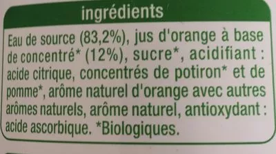 Lista de ingredientes del producto Boisson à l'orange à l'eau de source Auchan Bio, Auchan 1 l